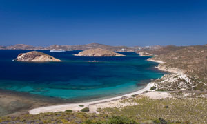 cruise ship on a turquoise sea near Patmos Island, Greece